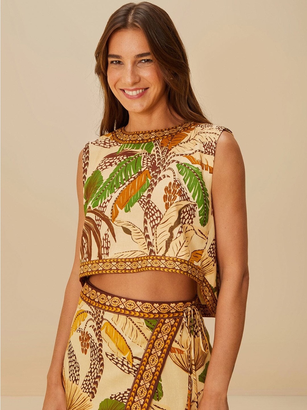 Farm Rio Sand Foliage Sketch Blouse